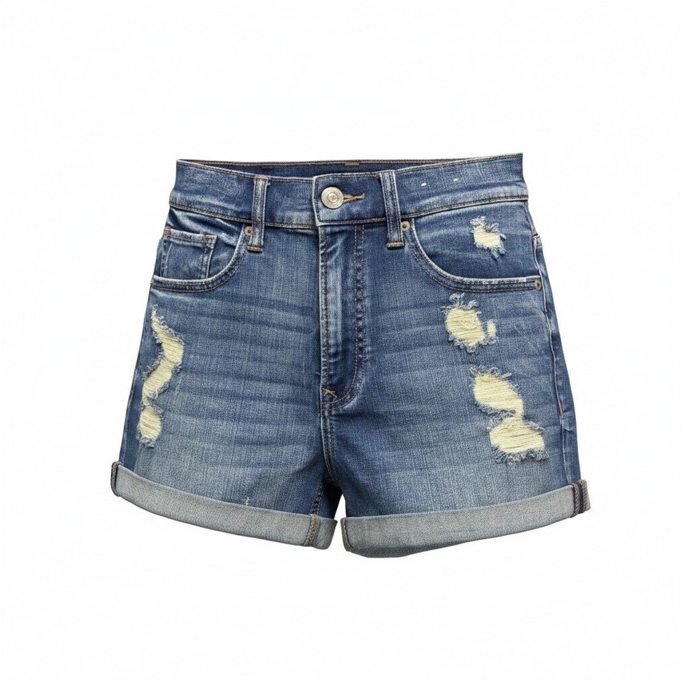 Express Denim Shorts Womens 4‎ Blue Excellent Distressed High Rise Shortie 55285